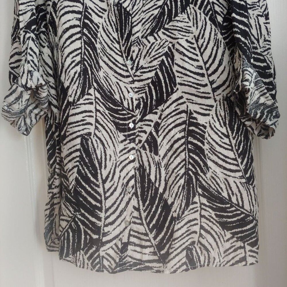 Cynthia Rowley Womens Leaf Print Linen Button Top Business Mature 3X Top - Picture 4 of 12